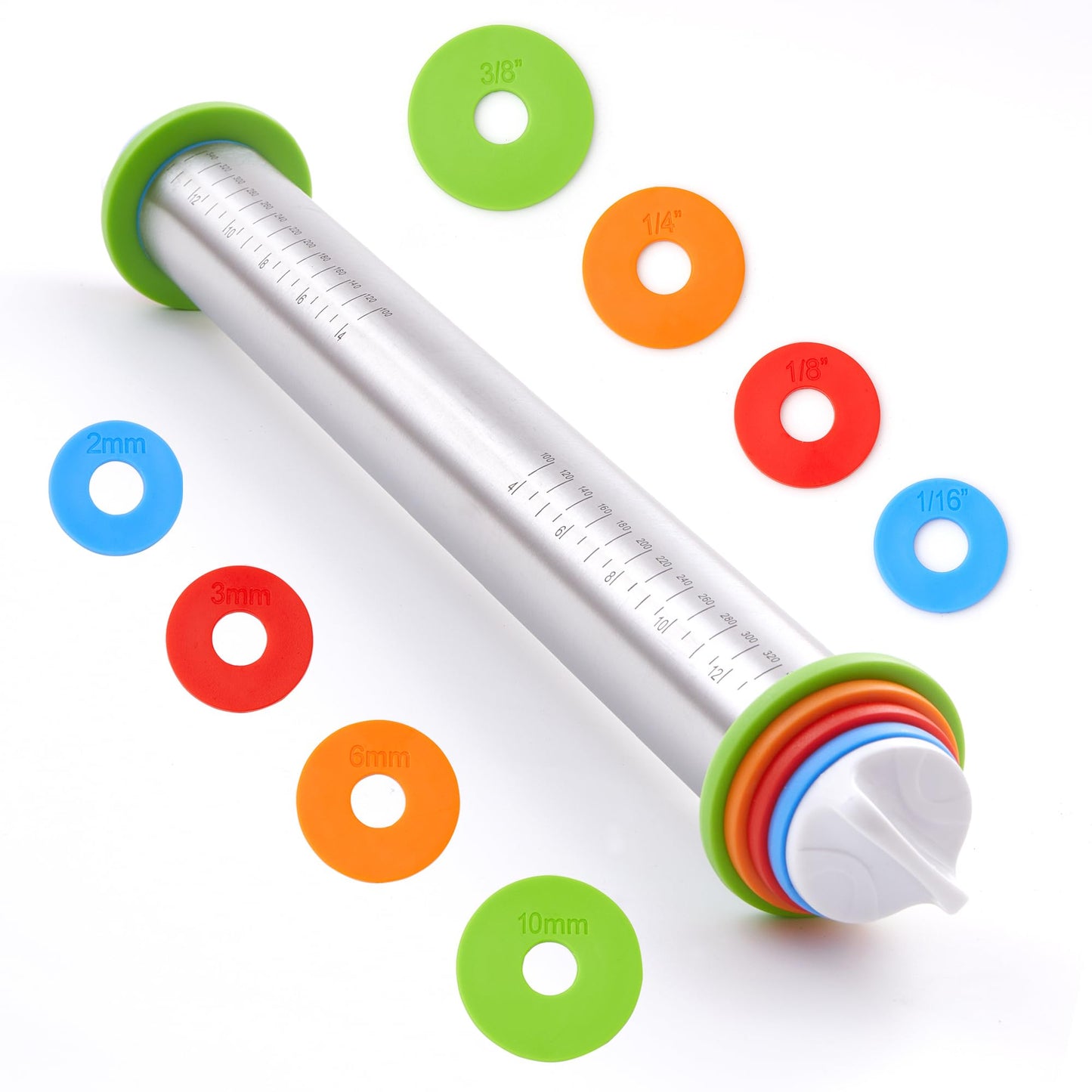 Adjustable Rolling Pin with Thickness Rings (17 Inch)