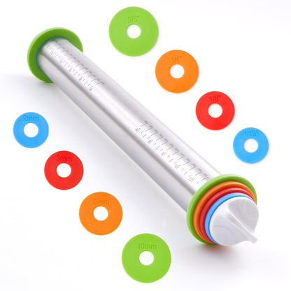 Adjustable Rolling Pin with Thickness Rings (17 Inch)