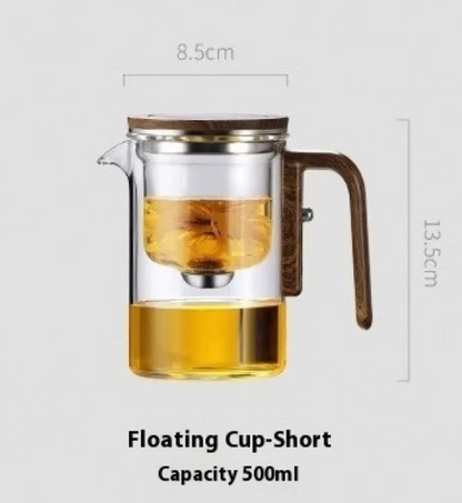 Floating-cup glass brew teapot with wooden handle, 720 ml