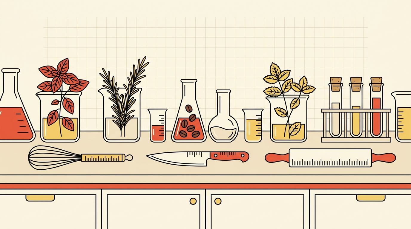 Culinerd hero banner - retro lab kitchen illustration