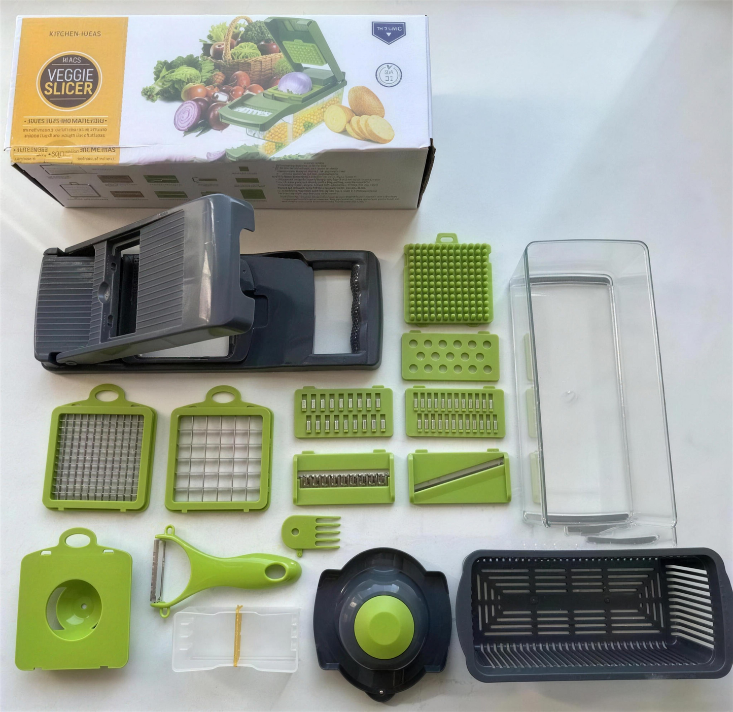 Complete multi-blade vegetable chopper set with interchangeable stainless blades